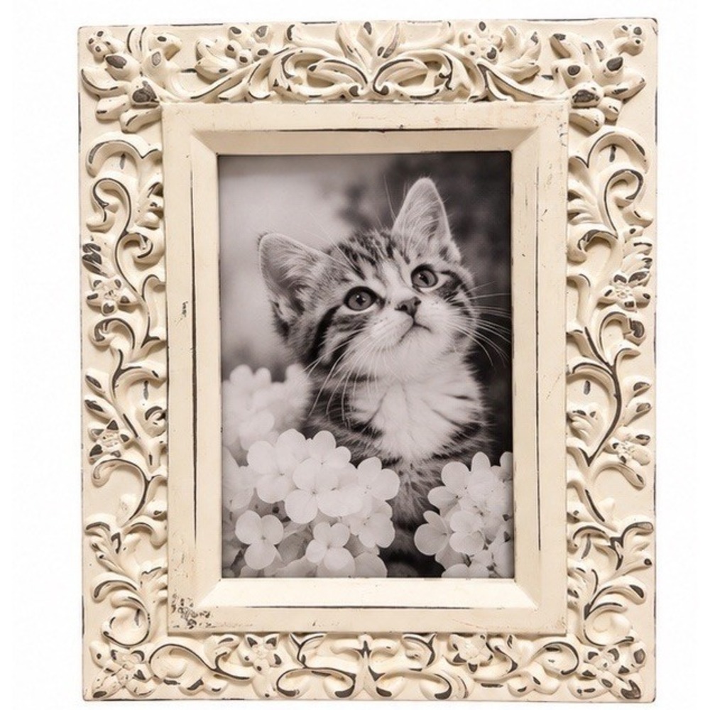 Simply Shabby Chic Heavy Ornate 4x6 Picture Frame Distressed Cream Cottage